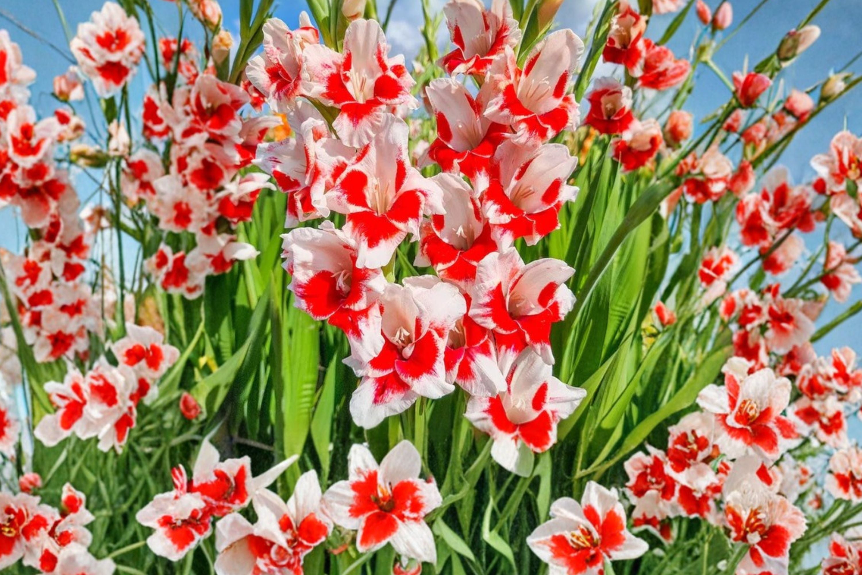 Gladiolus 'Zizanie' Red & White Gladiolus Bulbs | Tall Sword Lily | Summer Blooming Bicolor Flowers