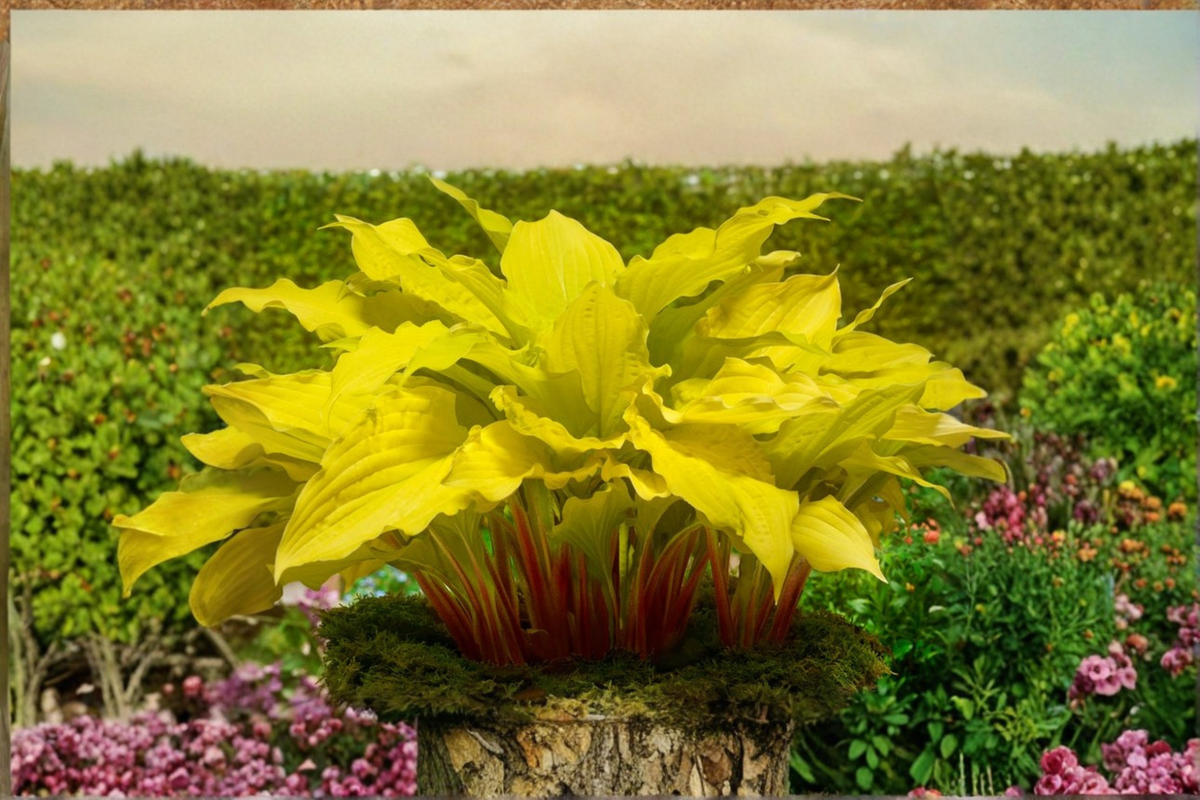 Hosta ‘Lipstick Blonde’ Bare Root Plant – Bright Yellow Foliage, Red Stems, Shade Perennial, Starter Division, USDA Zones 3-9
