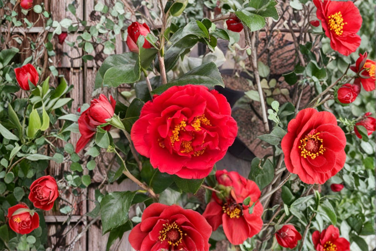 Japanese Camellia Live Plant 3 Gallon Pot – Kramer’s Beauty Red Flowers Evergreen Shrub for Shade Gardens