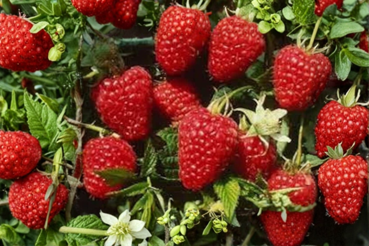 Everbearing Raspberry Plant 1 Gallon Pot Rubus idaeus Himbo Top Fruiting Cane for Garden