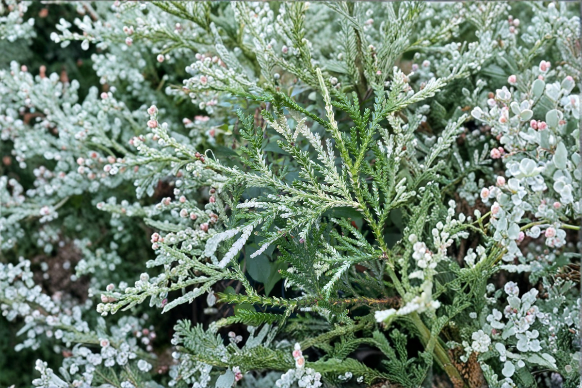 Variegated Hiba Arborvitae Live Plant – 8” Evergreen Shrub in 4” Pot, Thujopsis dolobrata ‘Variegata’ for Garden & Landscape