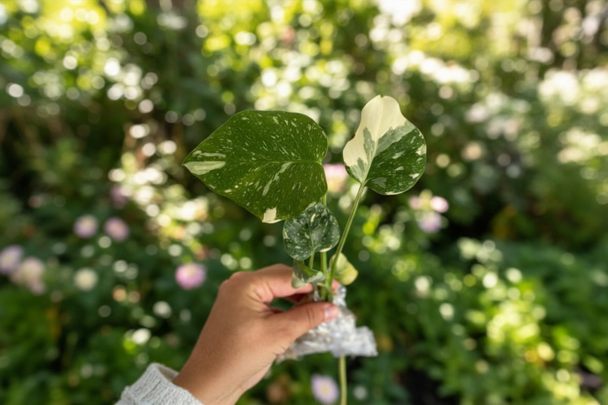 Monstera Thai Constellation Tissue Culture Plant, Fully Rooted Variegated Indoor Houseplant, Monstera deliciosa 'Thai Constellation'
