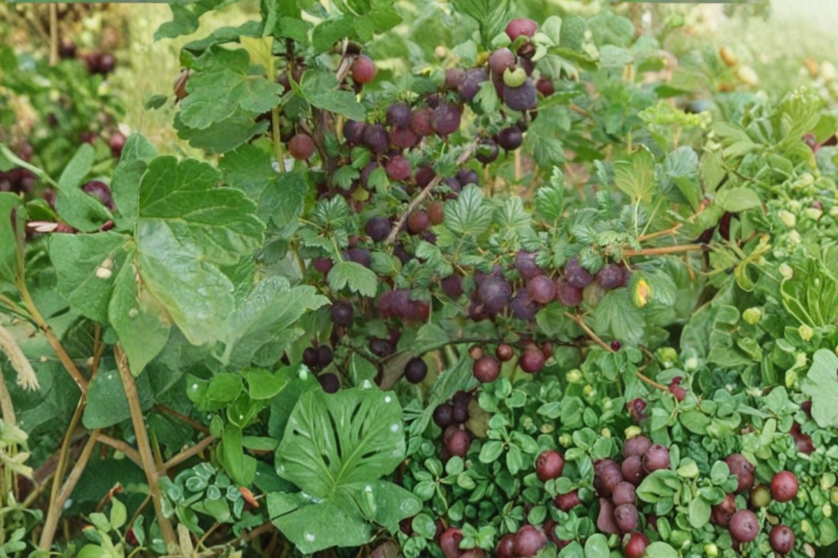 Black Velvet Gooseberry Live Plant, Deep Purple Fruit, Ribes uva-crispa, Fruiting Shrub for Garden & Backyard