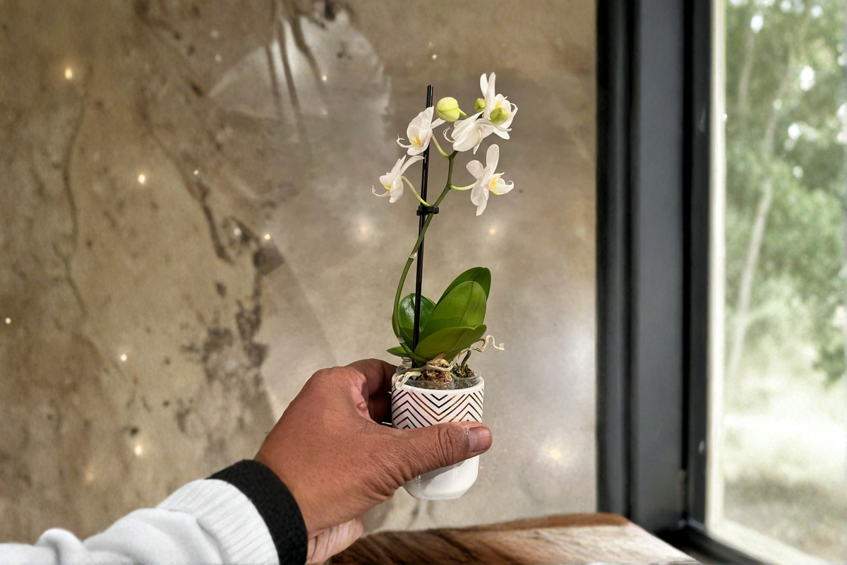 White Mini Orchid Plant in 3-Inch Ceramic Pot | Phalaenopsis Flowering Houseplant for Indoor Decor