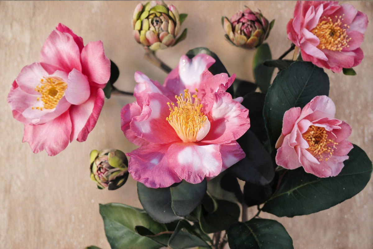 Variegated Camellia ‘Charlean’ 1 Gallon Live Plant – Pink & White Variegated Evergreen Flowering Shrub Camellia japonica