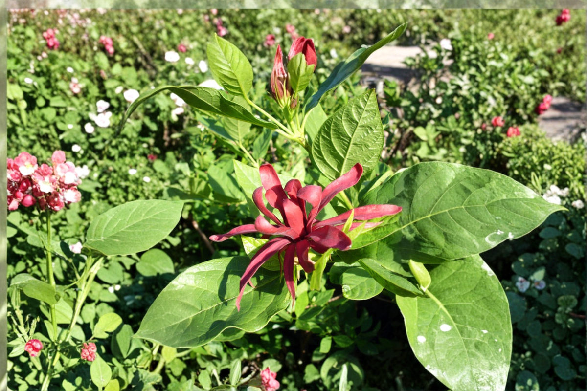 Carolina Allspice Live Plant in 2-Gallon Pot, Burgundy Flowers, Native Shrub Calycanthus floridus for Garden Landscape