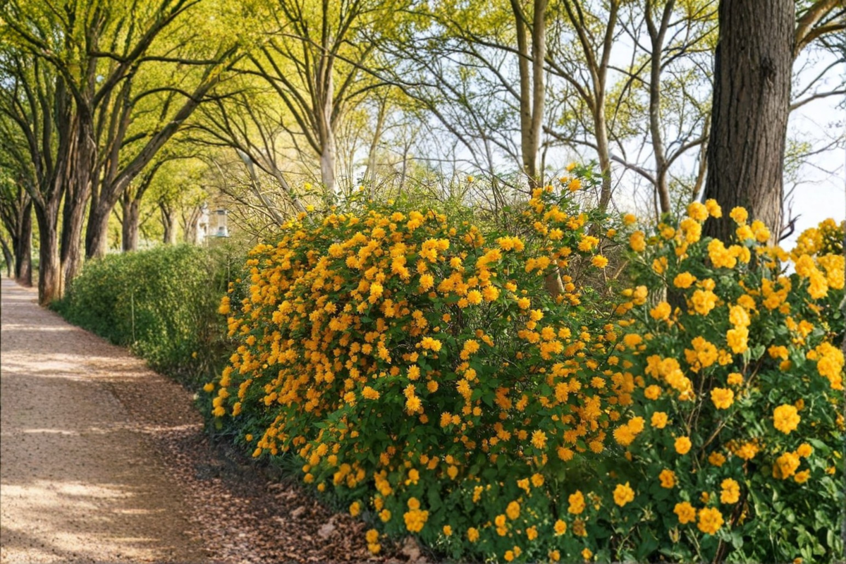 Japanese Kerria Pleniflora Live Plant – 1 Gallon, Double Yellow Flowers, Bushy Ornamental Shrub for Garden Borders & Landscaping