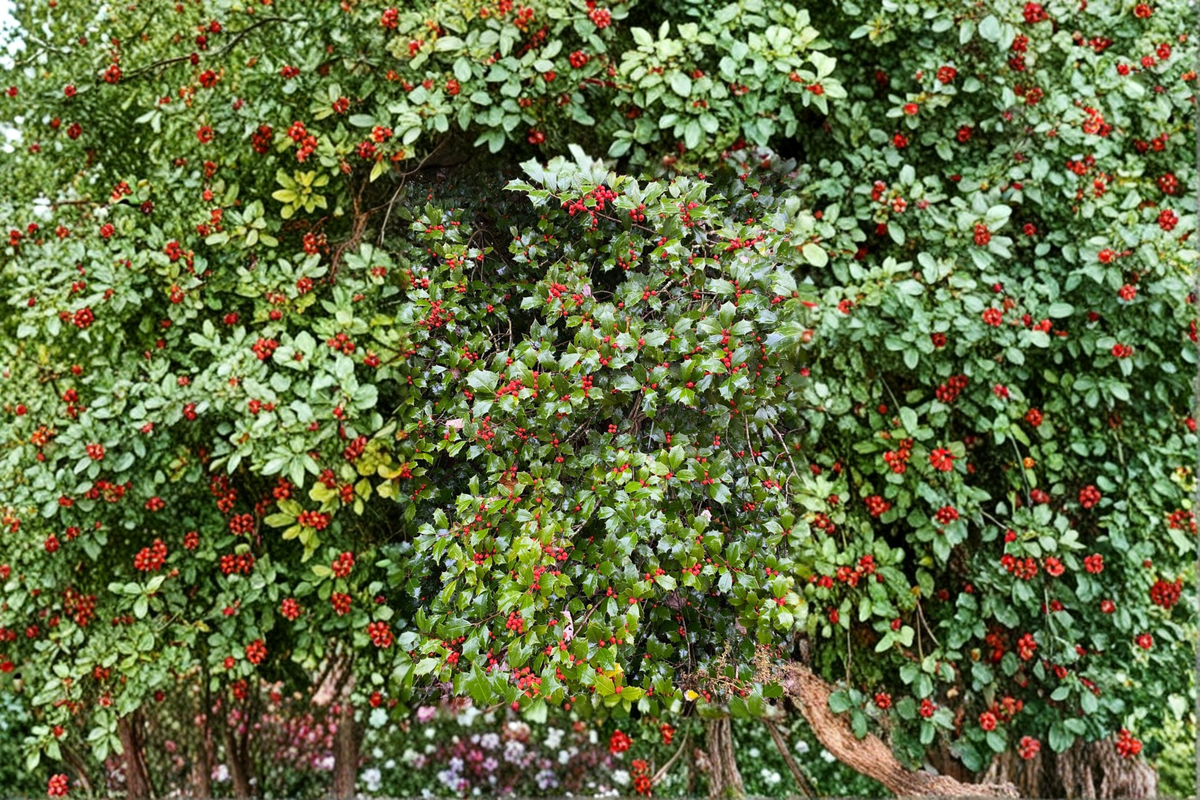 Carnival American Holly Live Plant Quart Pot – Variegated Ilex opaca Evergreen Shrub with Red Berries for Landscape Garden