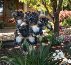 Midnight Gold-Edged Bearded Iris Seeds, Deep Blue Flowers with Gold Ruffled Petals, Iris germanica, Perennial Garden Seeds