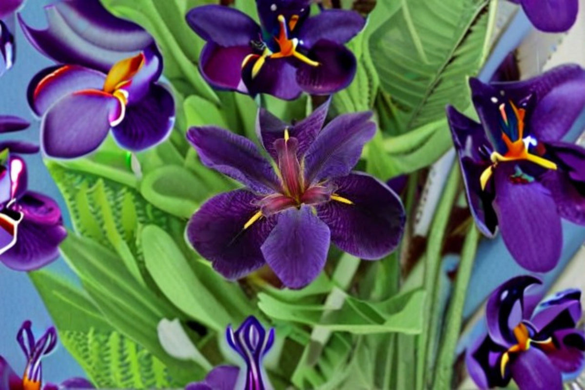 Black Gamecock Louisiana Iris Live Plant – Deep Purple Pond Iris Rhizome