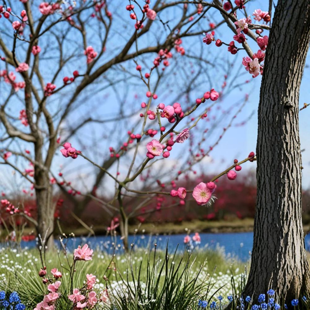 Mokel Japanese Flowering Apricot Tree – Prunus mume Live Bare Root | 30 Inches Tall | Early Pink Blooms