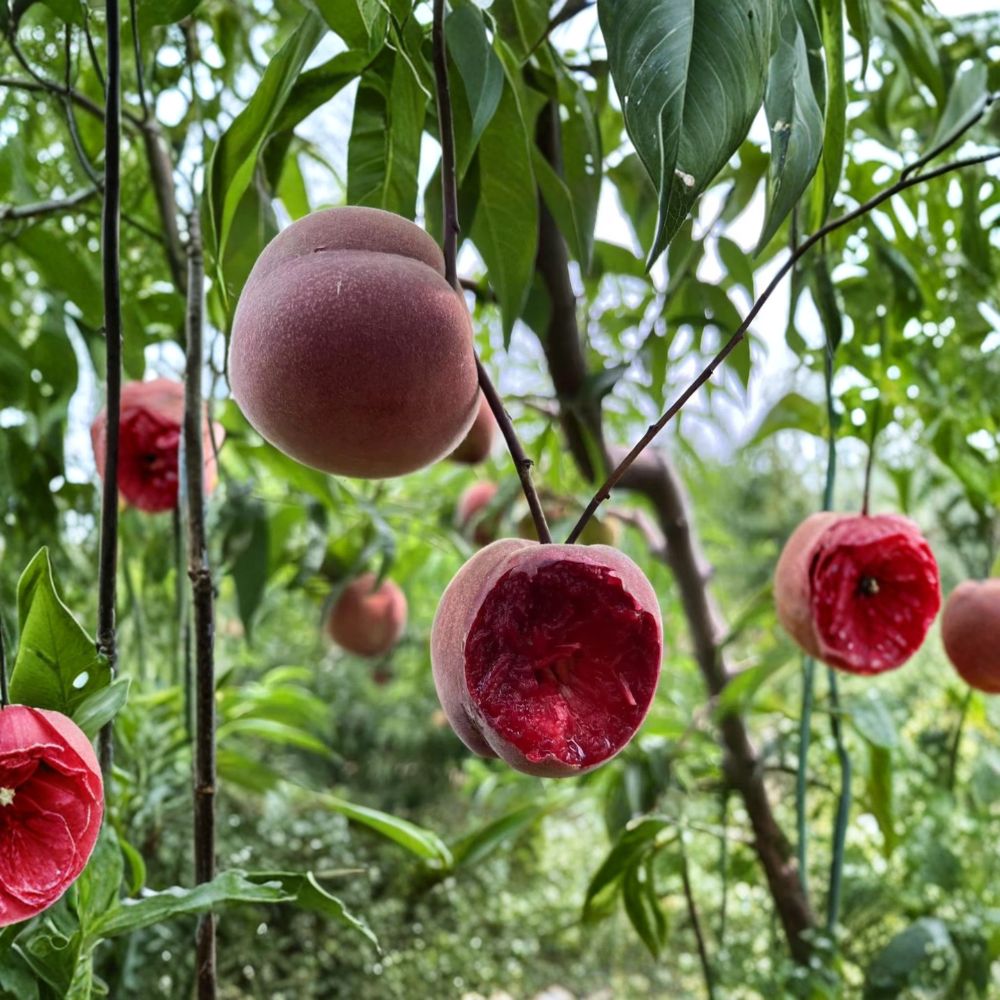 Spring Rain Blood Peach Tree - 1 Year Grafted Bare Root Fruit Tree | Early Season Red Flesh Peach