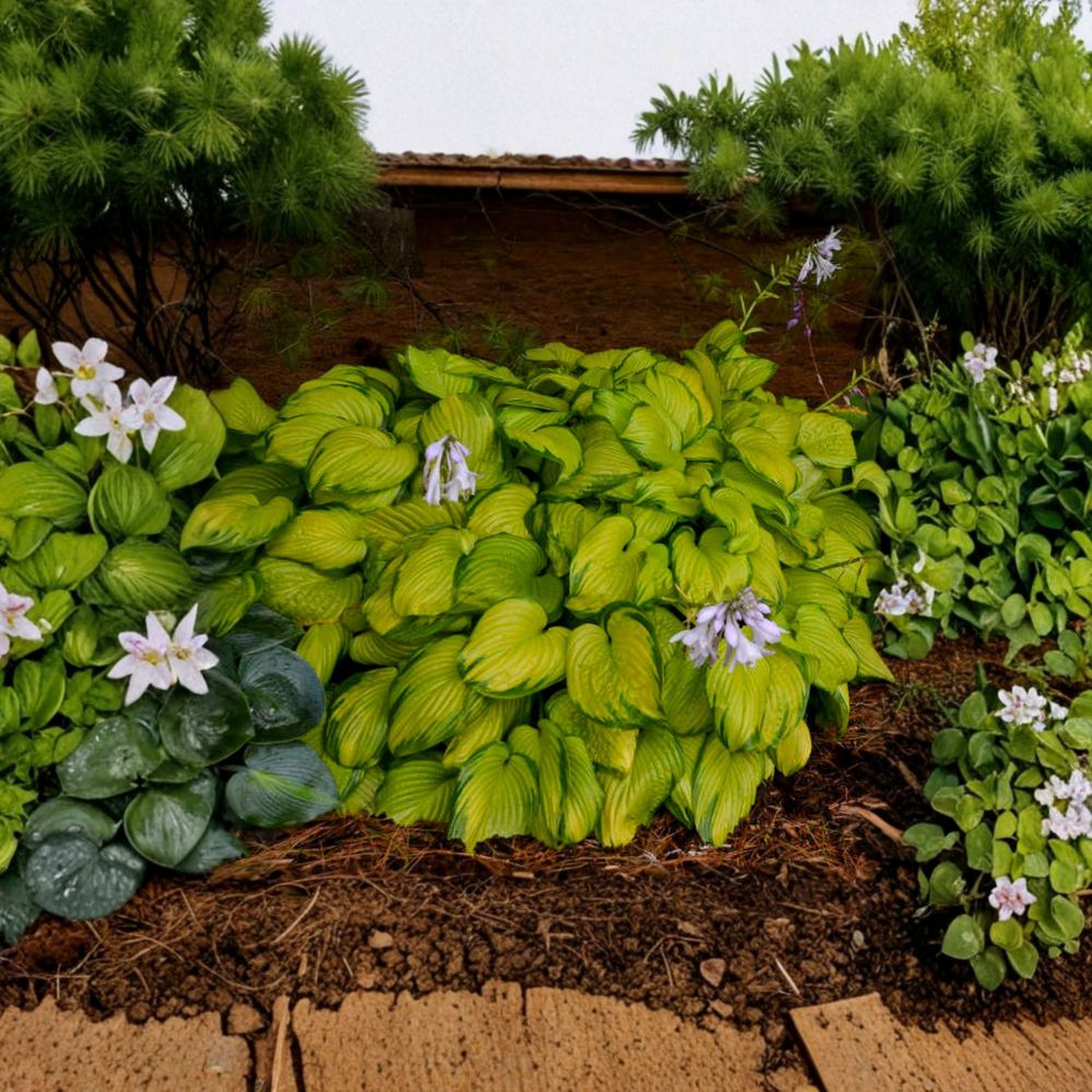 Hosta 'Stained Glass' Starter Plant | Bare Root Gold Variegated Leaves & Lavender Flowers