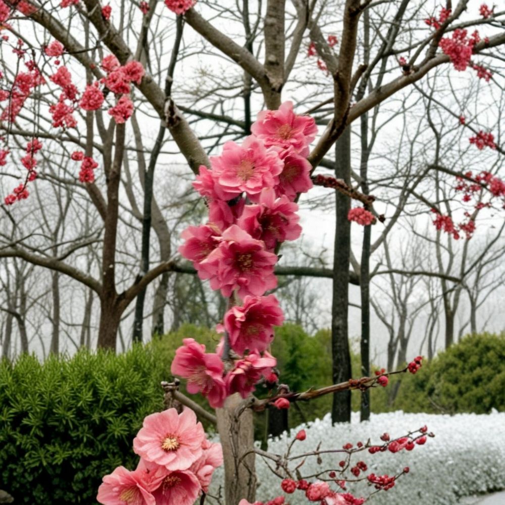 Crimson Cascade Weeping Flowering Peach Tree – Prunus persica Live Tree 4-6 Feet Tall