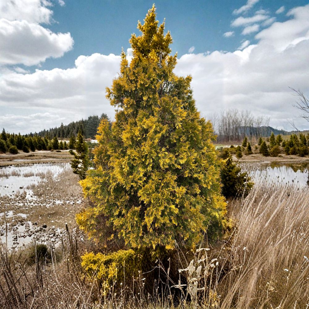 Sunkist Arborvitae - Live Yellow Evergreen Conifer in Quart Pot | Thuja occidentalis