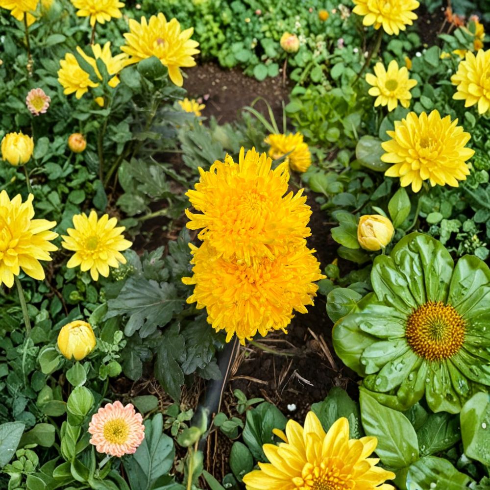 Golden Crown Chrysanthemum – Japanese Mum Live Plant | Large Yellow Flower Perennial