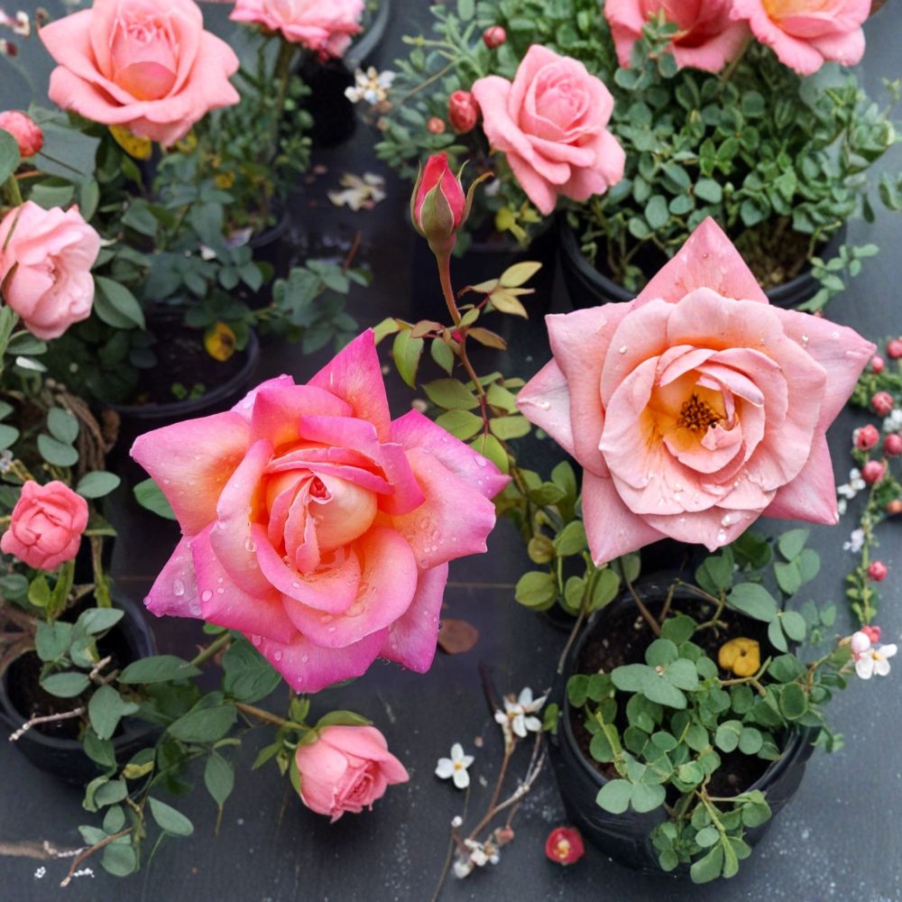 Broadway Hybrid Tea Rose – 5 Gallon Live Rosa Hybrid Tea Plant with Golden Yellow & Pink Blooms