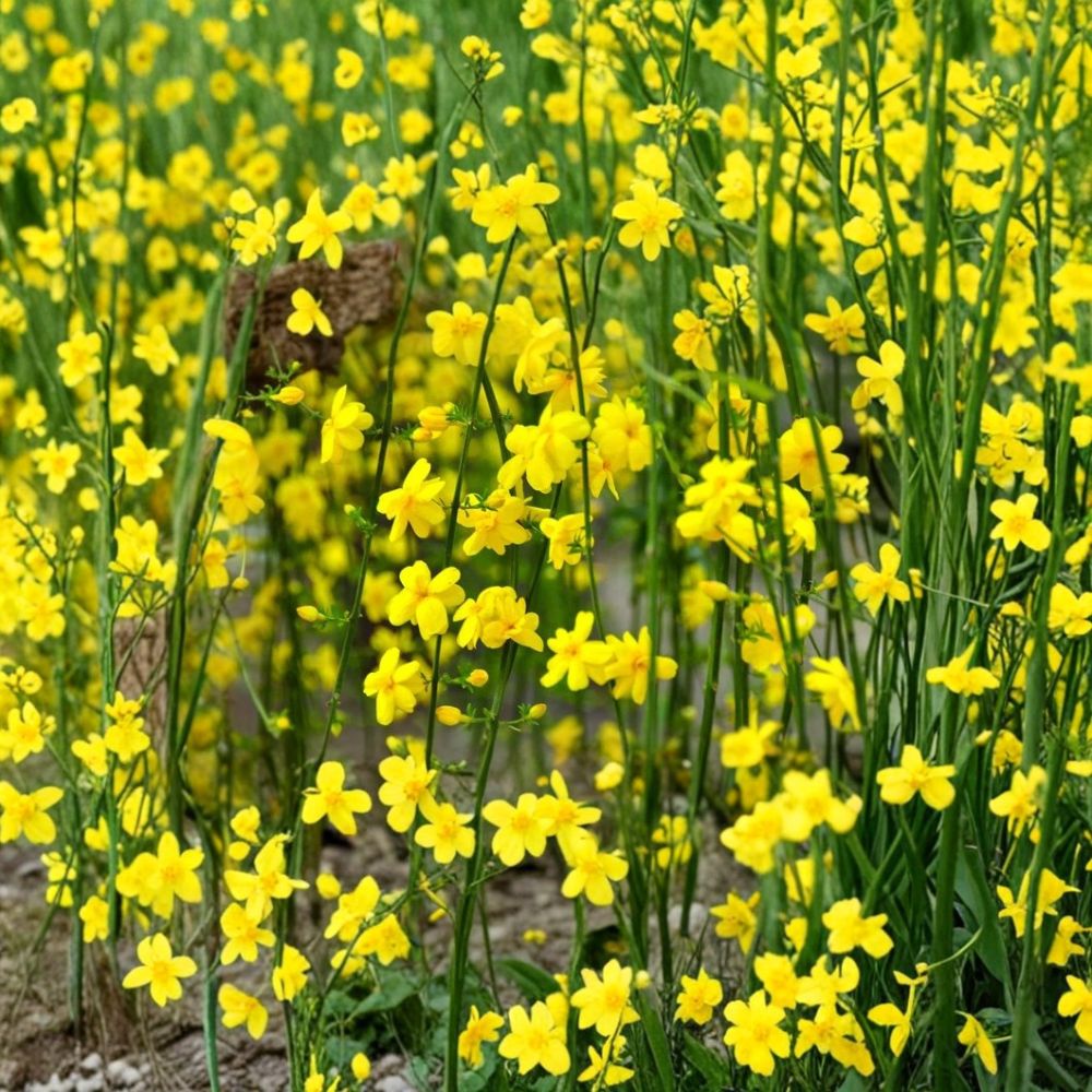 Winter Jasmine Jasminum nudiflorum Live Plants Set of 2 Bare Root 6–8 Inch Yellow Blooms Cold Hardy Shrub
