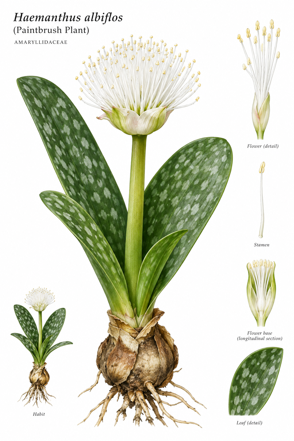 Haemanthus albiflos Rooted Bulbs - Paintbrush Plant with White Flowers for Indoor & Outdoor Gardening