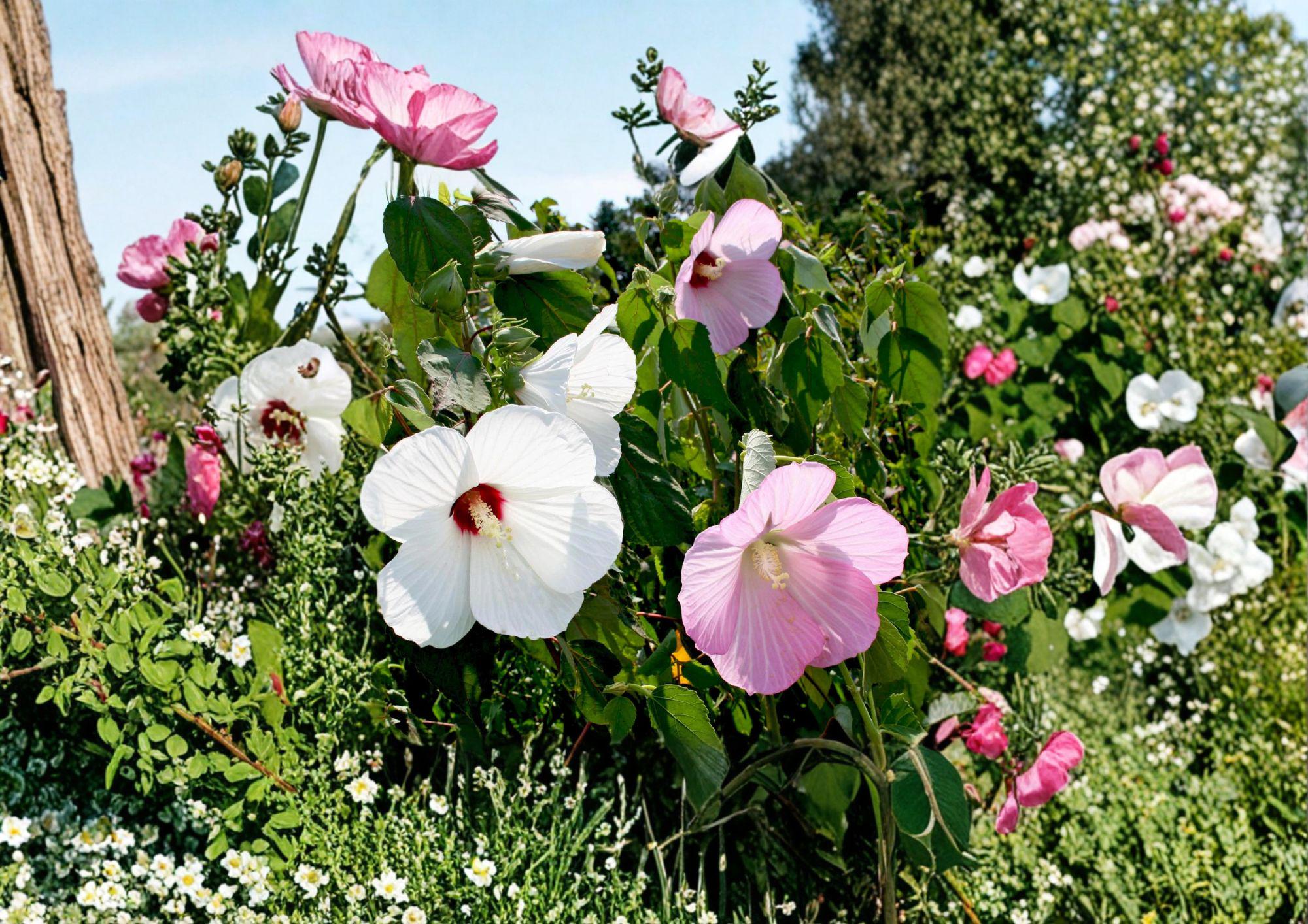 Swamp Rose Mallow Seeds – 30 Native Hibiscus moscheutos Pink & White Flower Seeds for Wetlands & Rain Gardens