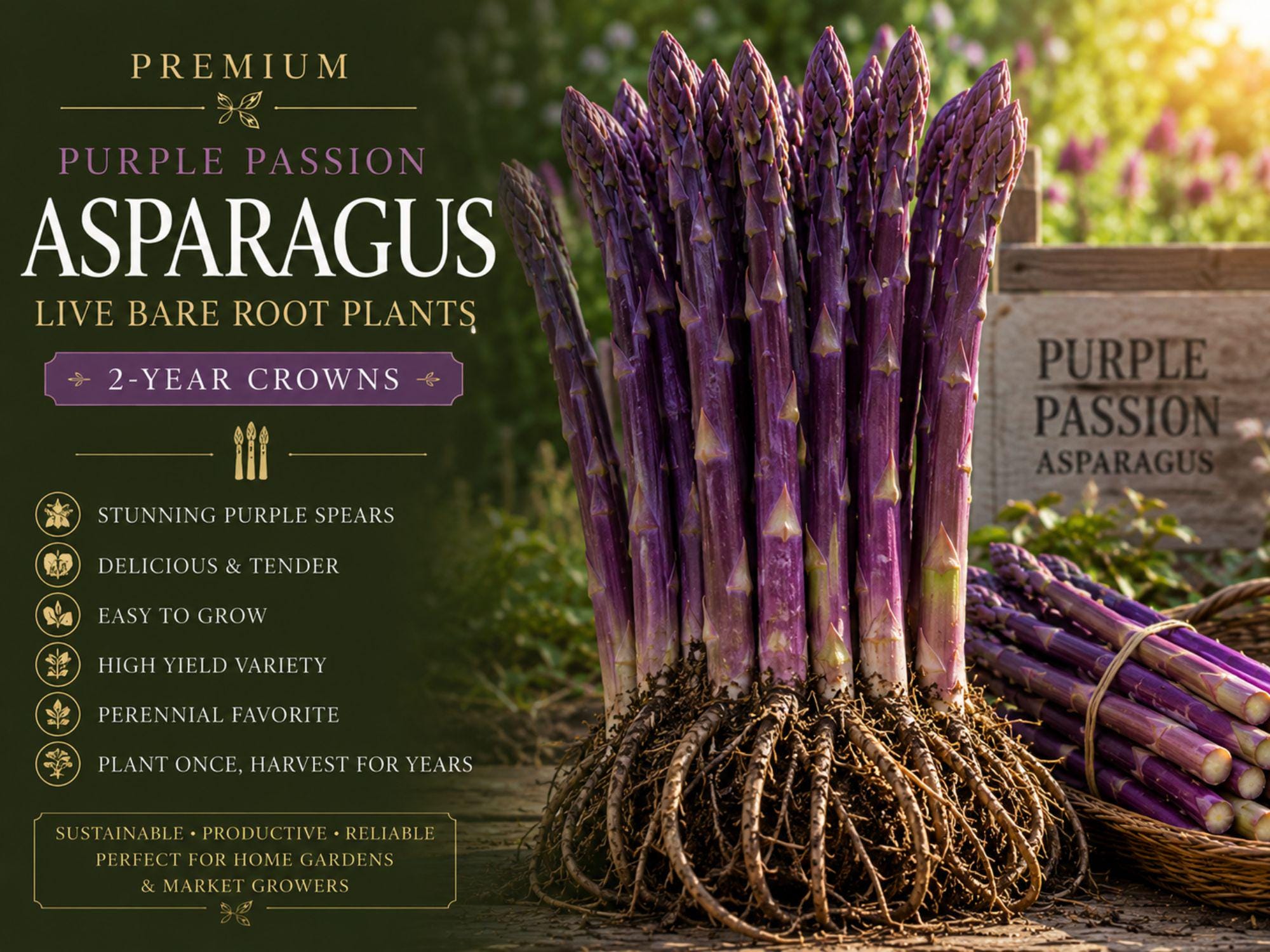 Purple Passion Asparagus Bare Root Crowns – Perennial Vegetable, Purple Spears, Asparagus officinalis, 2-Year-Old Garden Plant