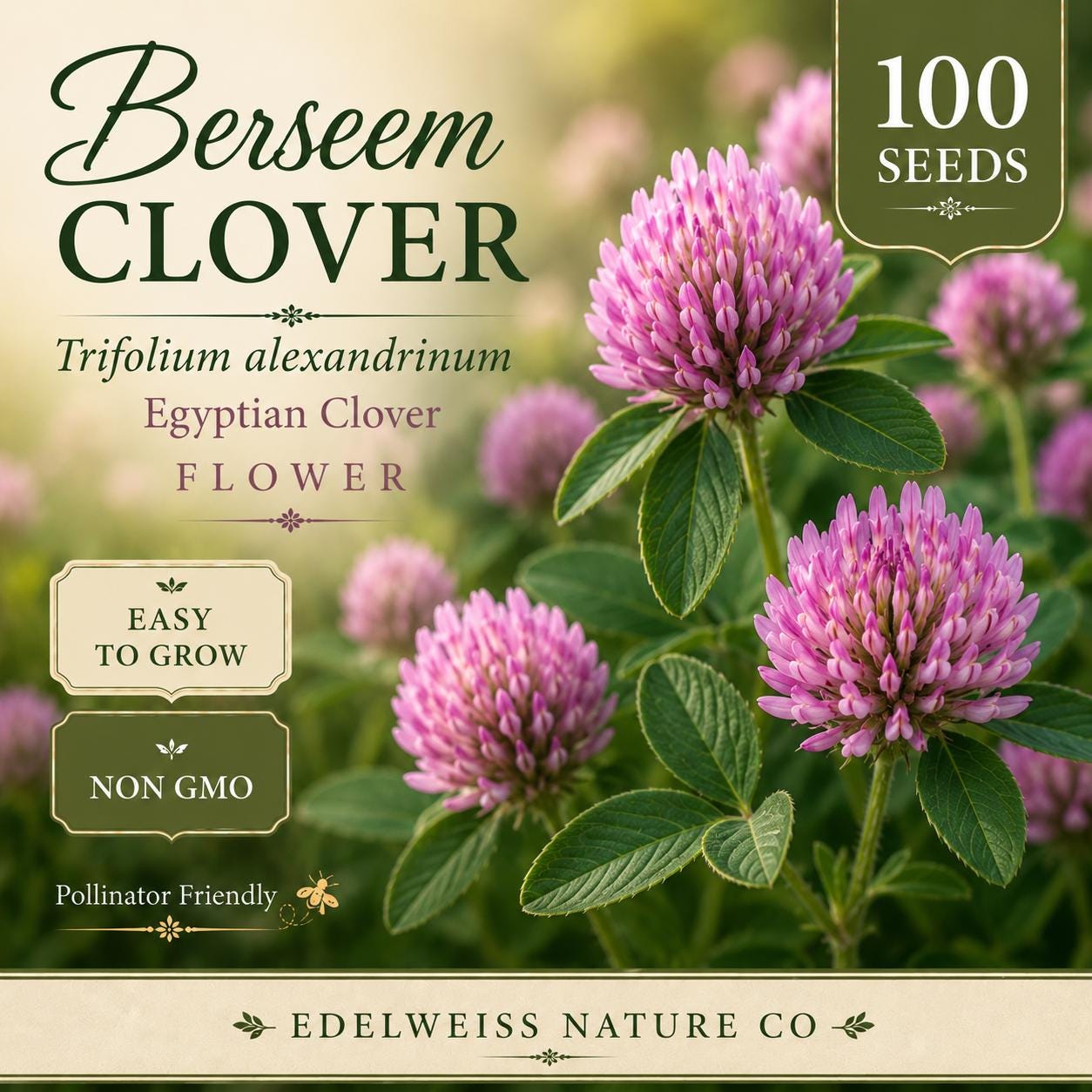 Berseem Clover Seeds, Heirloom Non-GMO Egyptian Clover, Trifolium alexandrinum, Cover Crop, Pollinator Planting, Garden Seeds