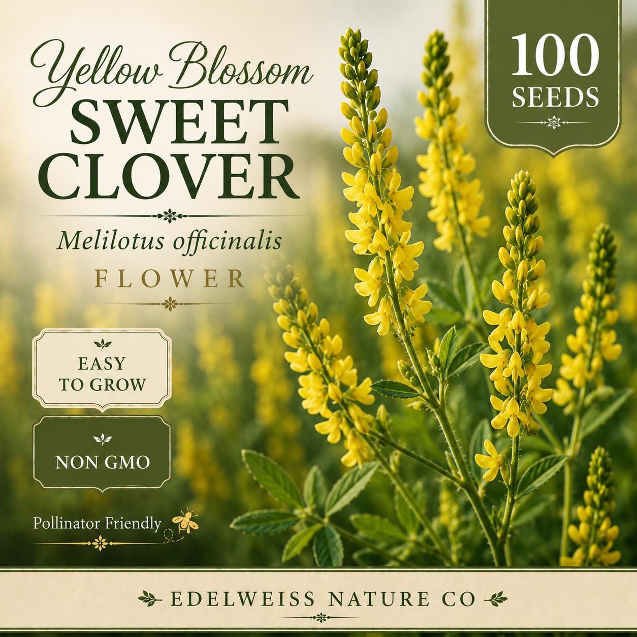 Yellow Sweet Clover Seeds - Heirloom, Non-GMO, Pollinator-Friendly, Melilotus officinalis, Clusters of Yellow Flowers