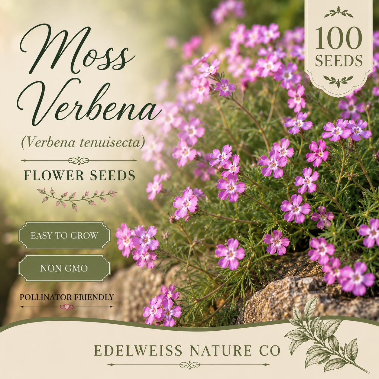 Moss Verbena Seeds - Heirloom Purple Ground Cover - Pollinator Friendly - Verbena tenuisecta - 100 Seeds