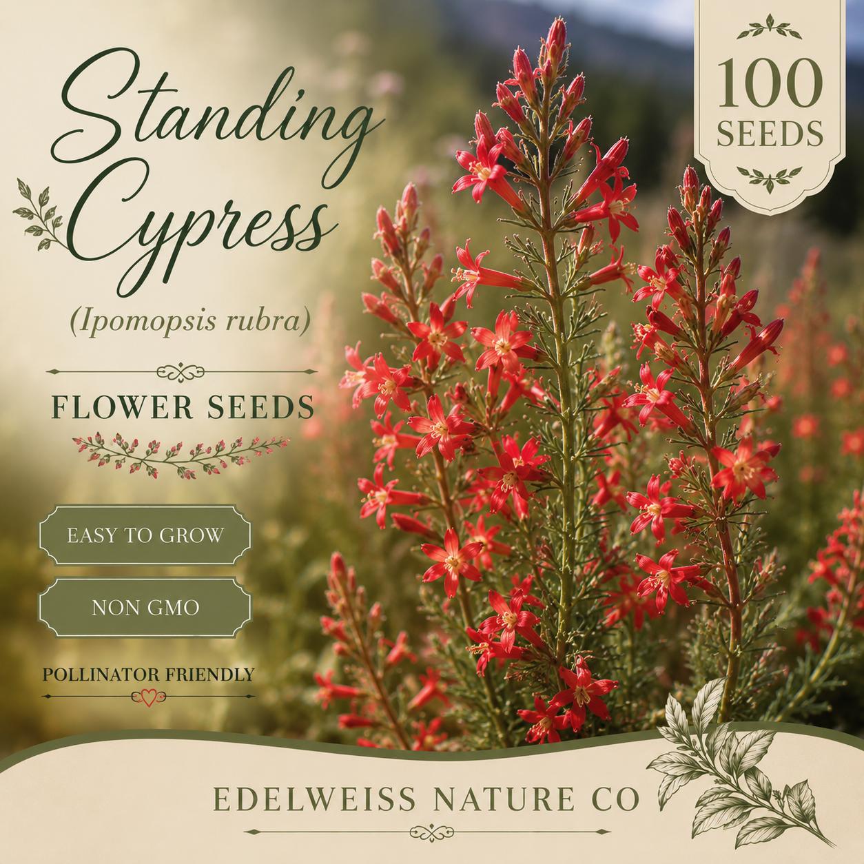 Standing Cypress Seeds, Heirloom Non-GMO Ipomopsis rubra Red Wildflower for Pollinator Gardens