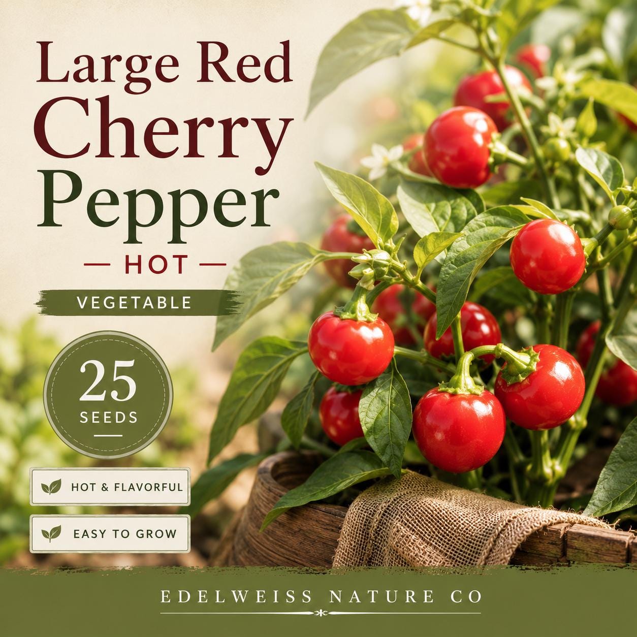 Large Red Cherry Hot Pepper Seeds – Heirloom, Non-GMO, Capsicum annuum, 25 Seeds