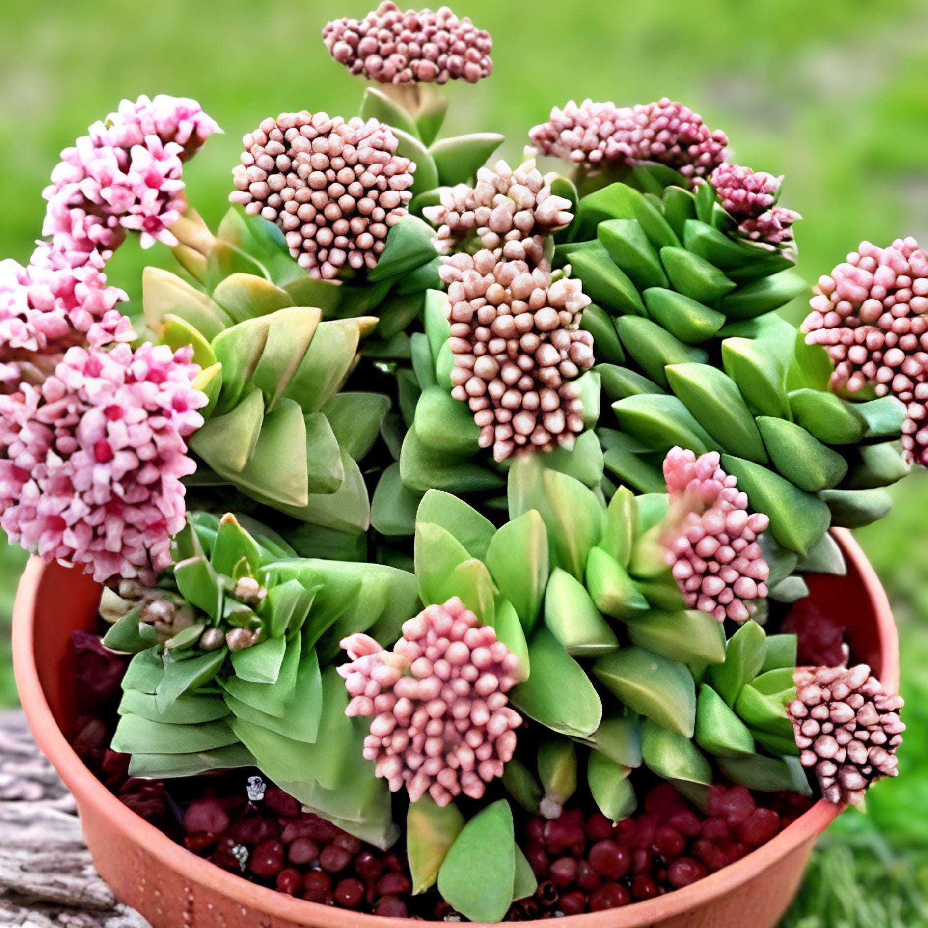 Succulent Plant + Live Rooted + Bride’s Bouquet (Crassula ‘Bride’s Bouquet’) + Pink Blooming Succulent