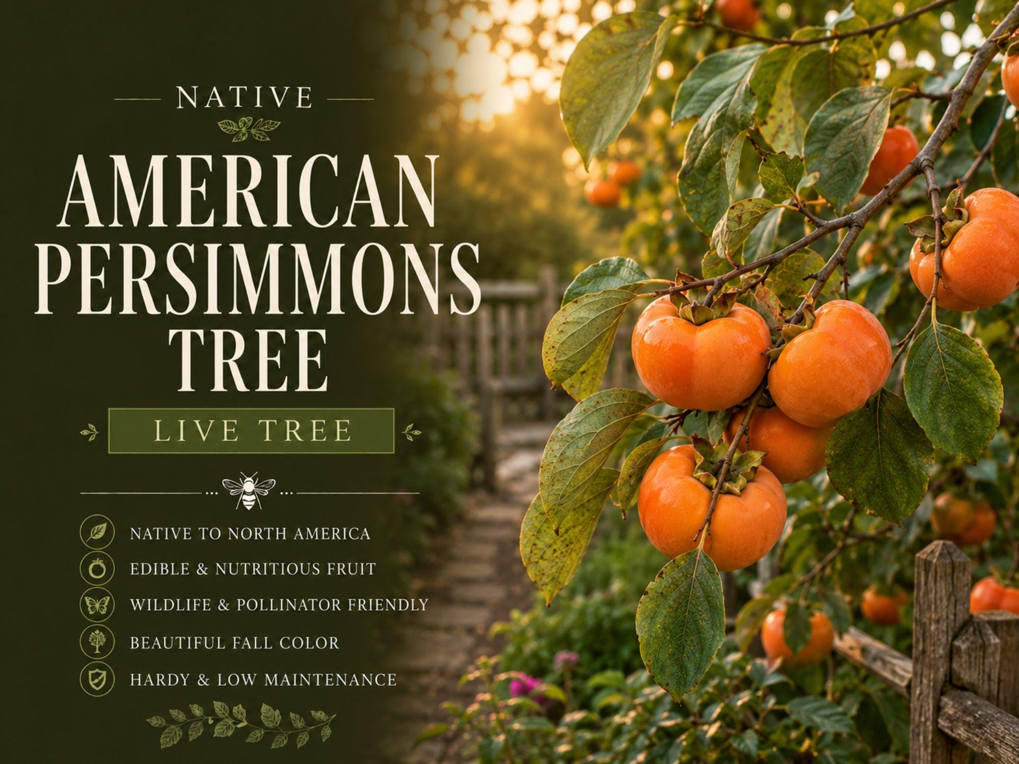 American Persimmon Seedling – Diospyros virginiana Fruit Tree for Edible Gardens & Wildlife Habitats