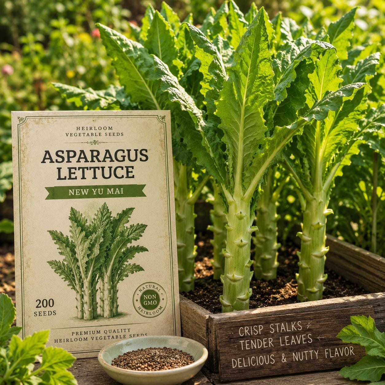 Asparagus Lettuce Seeds | New Yu Mai Celtuce Heirloom Non-GMO Edible Stem & Greens, Cool-Season Vegetable