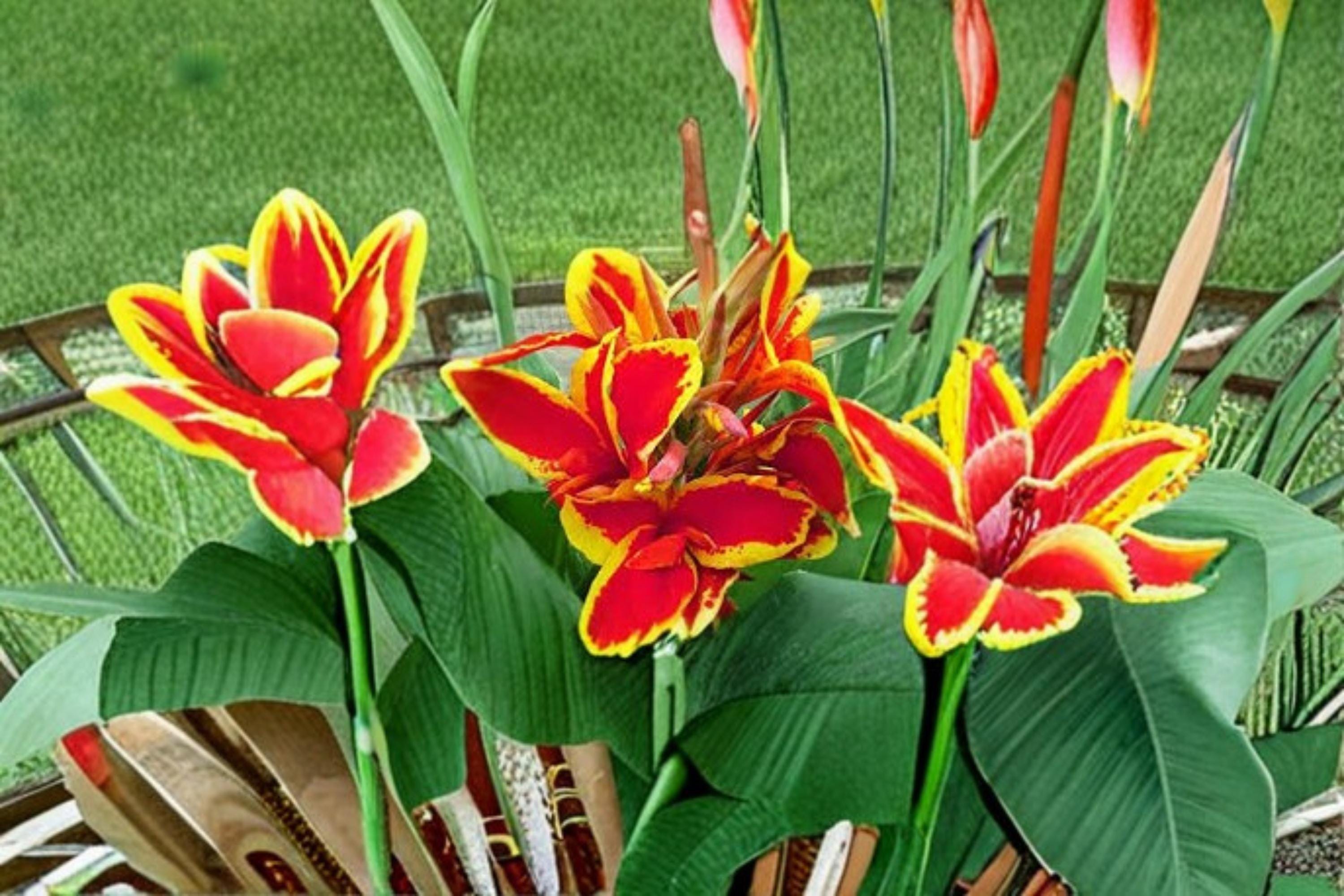 Lucifer Canna Lily Bulbs – Canna indica, Red Tropical Flower, Garden Border Plant, Summer Blooming Rhizomes