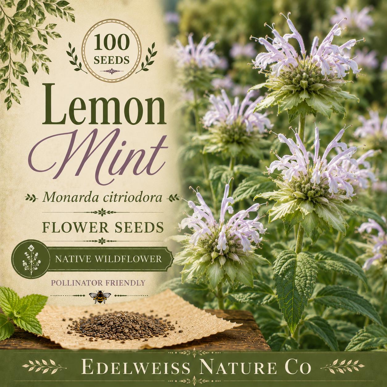 Lemon Mint Seeds – Heirloom Purple Bee Balm for Pollinator Gardens – Monarda citriodora, Aromatic Foliage, Vibrant Blooms