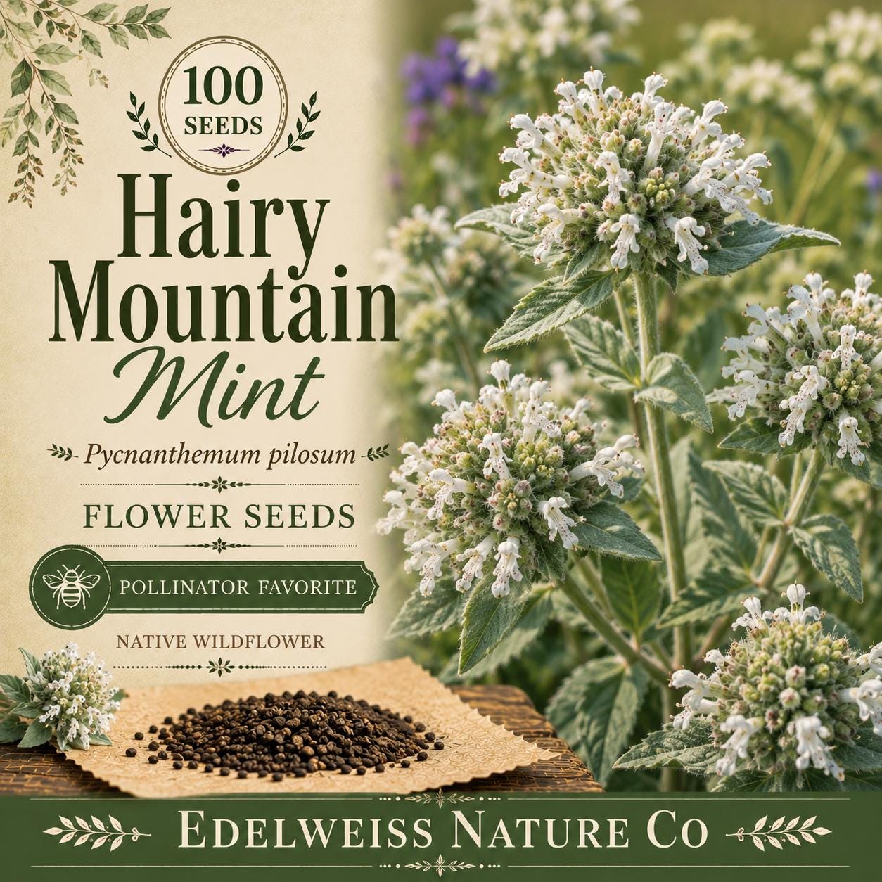 Hairy Mountain Mint Seeds – Heirloom Native Pollinator Herb Garden Plant – Pycnanthemum pilosum