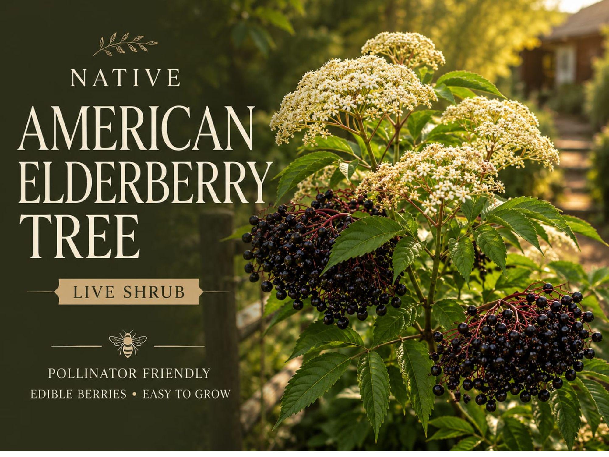 American Elderberry Bare Root Plant 12-24in Sambucus canadensis Native Berry Shrub for Wildlife Garden