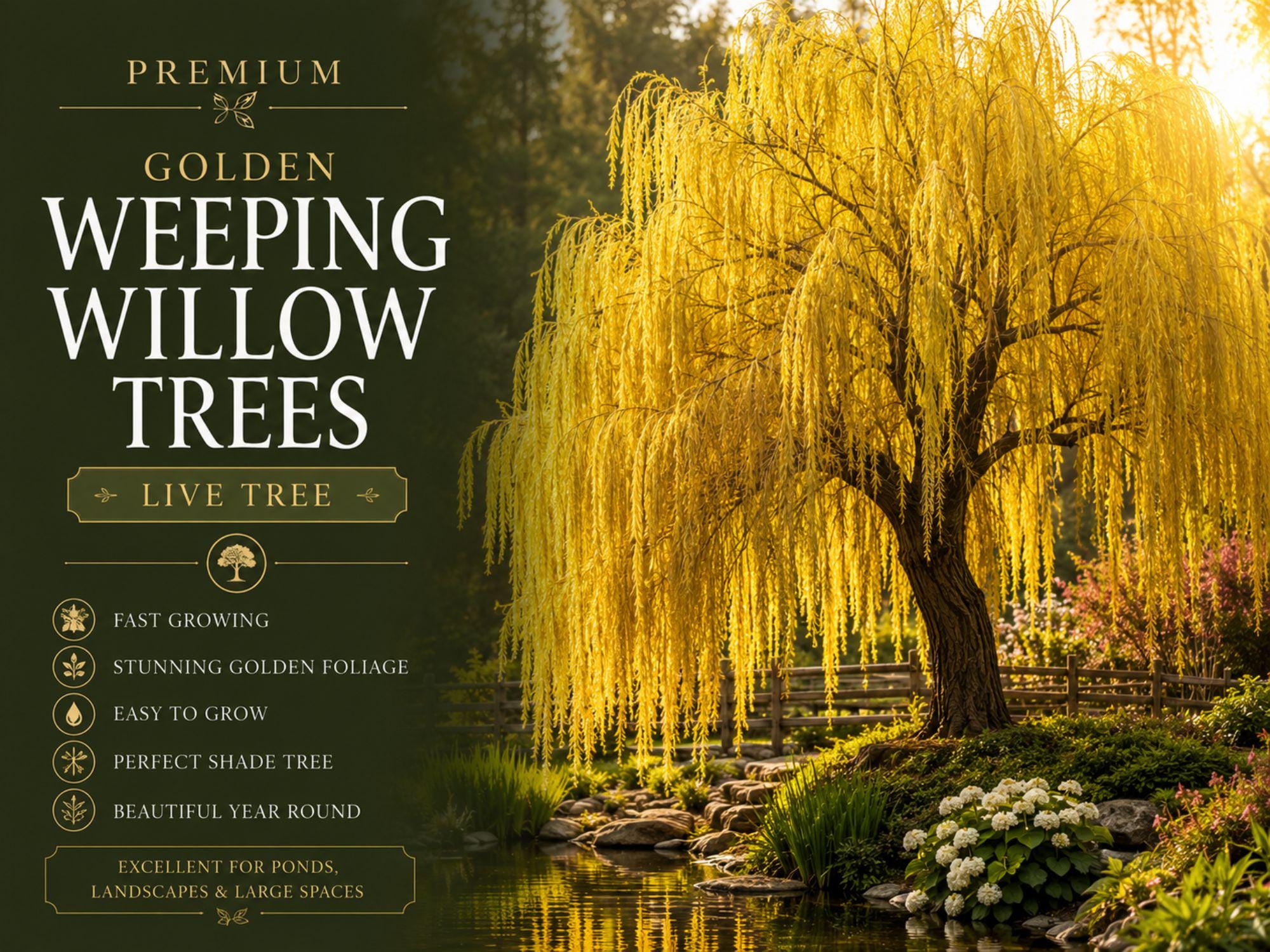 Golden Weeping Willow Live Cuttings – Salix alba, Fast-Growing Shade Tree for Landscape, Privacy & Water Features