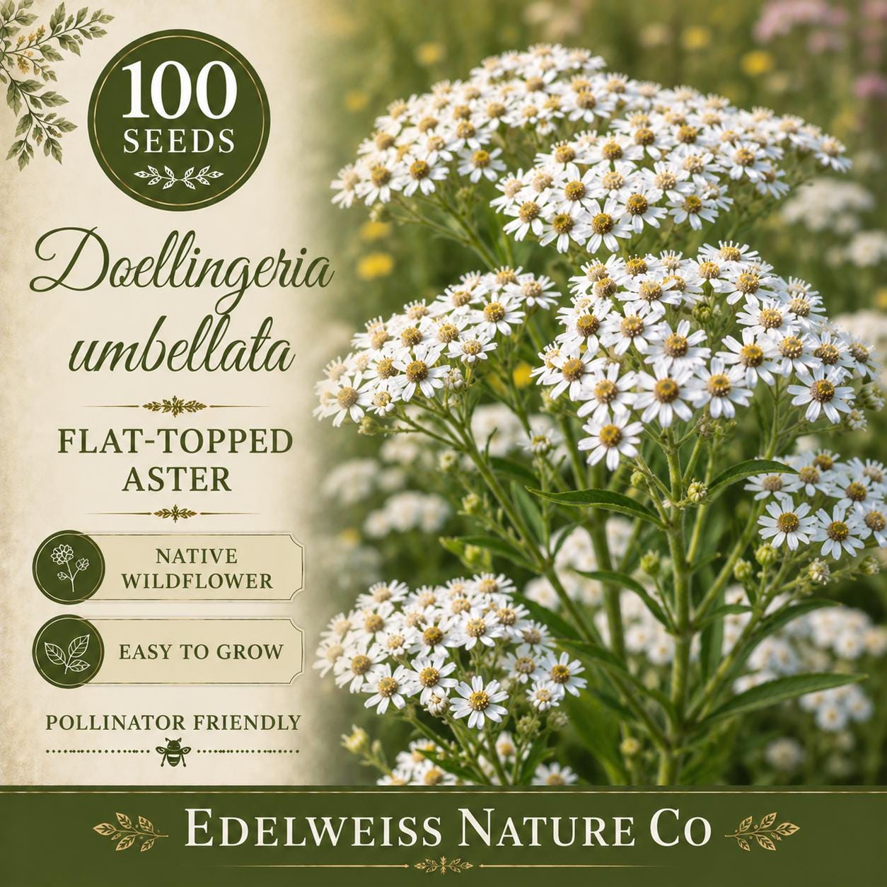 Doellingeria umbellata Seeds – Heirloom Native White Aster Pollinator Garden Plant – Wildflower, Perennial, Open-Pollinated