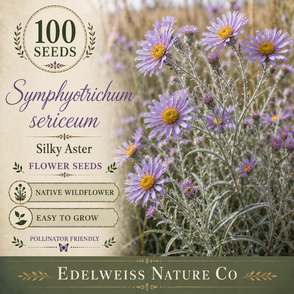 Symphyotrichum sericeum Seeds – Silky Aster Native Purple Wildflower, Heirloom, Non-GMO Pollinator Garden Flower