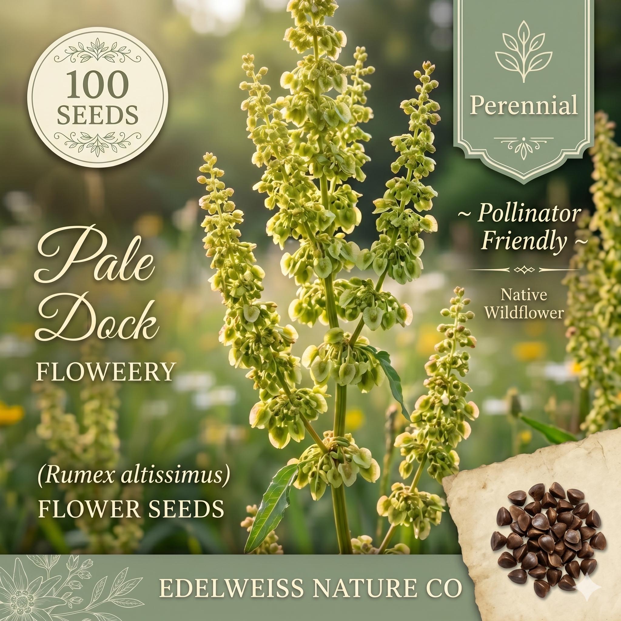 Pale Dock Seeds – Rumex Altissimus, Native Perennial Wildflower for Wet Meadows & Rain Gardens, 100 Seeds