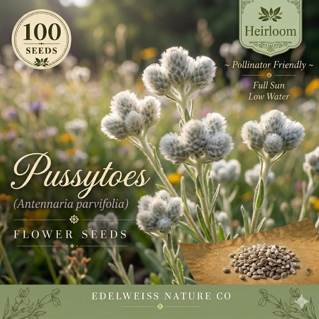 Antennaria parvifolia Seeds – 100 Pussytoes Native Groundcover Wildflower – Silver Foliage, Drought Tolerant Perennial for Rock Gardens