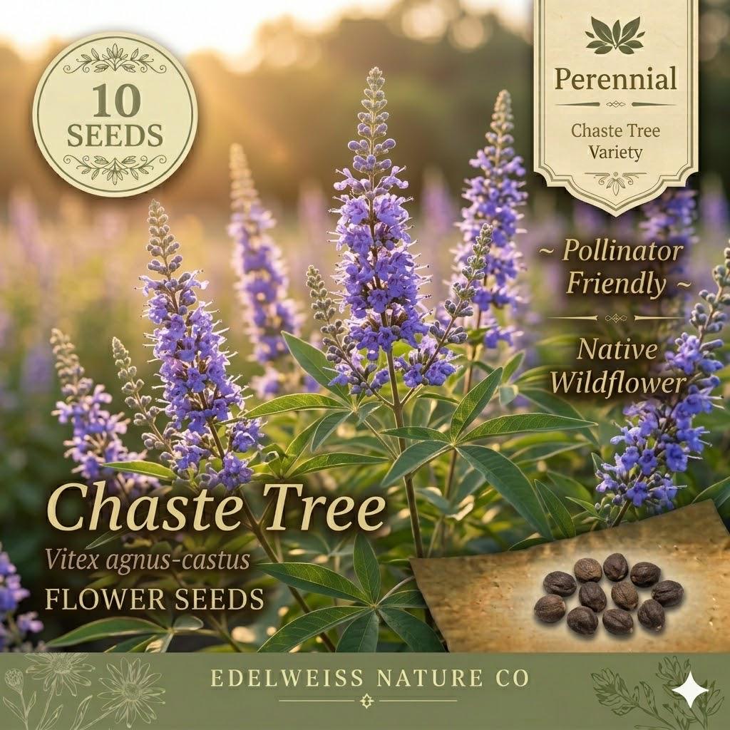 Chaste Tree Seeds – 10 Vitex agnus-castus Flowering Shrub Seeds for Pollinator Gardens, Drought-Tolerant, Lavender Blooms