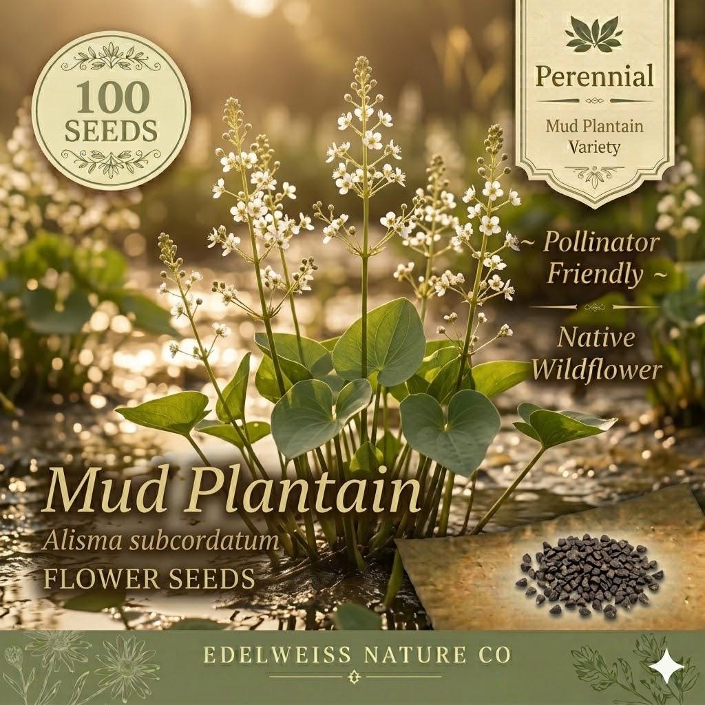 Mud Plantain Seeds – 100 Native Aquatic Perennial Seeds for Wetlands, Pond Edges, Rain Gardens – Alisma subcordatum