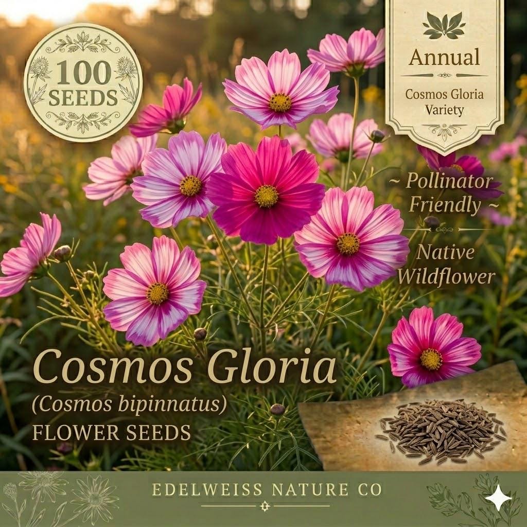 Cosmos Gloria Seeds – 100 Pink Daisy-Like Annual Flowers for Gardens, Cut Flowers & Pollinator Gardens