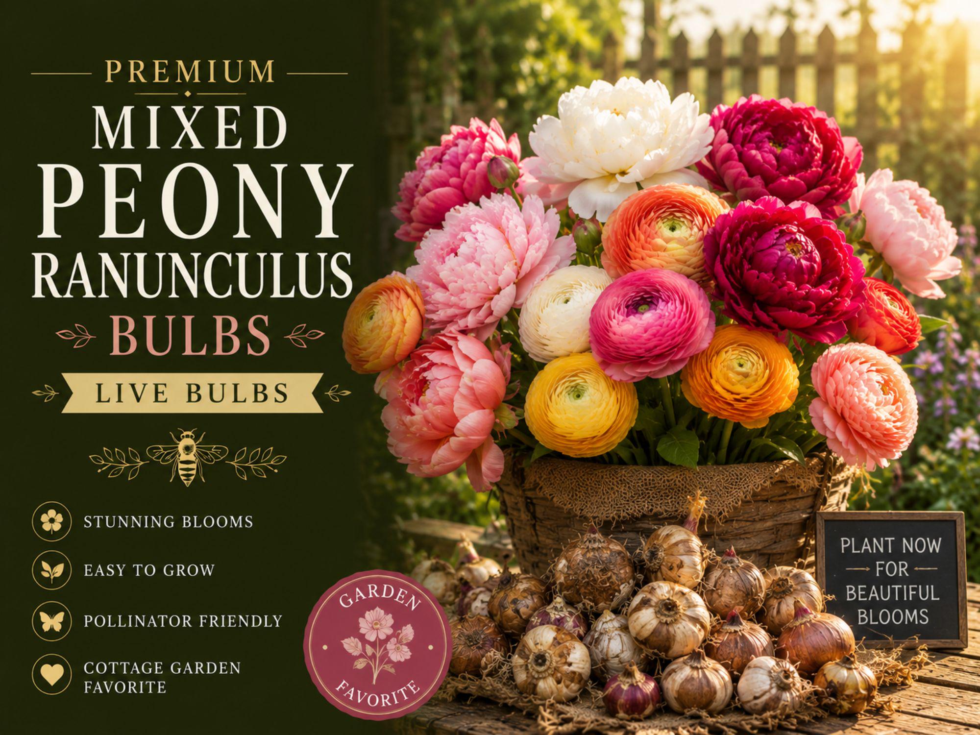 Mixed Ranunculus Bulbs – Large Peony Flowering Plants for Spring Garden Beds – Ranunculus asiaticus, Colorful Layered Blooms