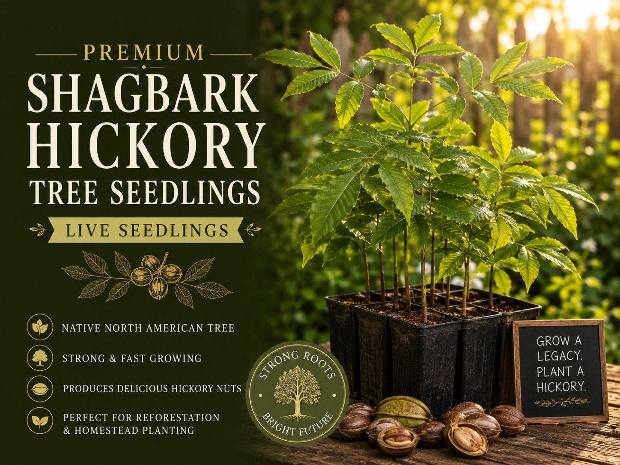 Shagbark Hickory Tree Seedling – Native Carya ovata Hardwood Shade Tree for Landscaping & Wildlife