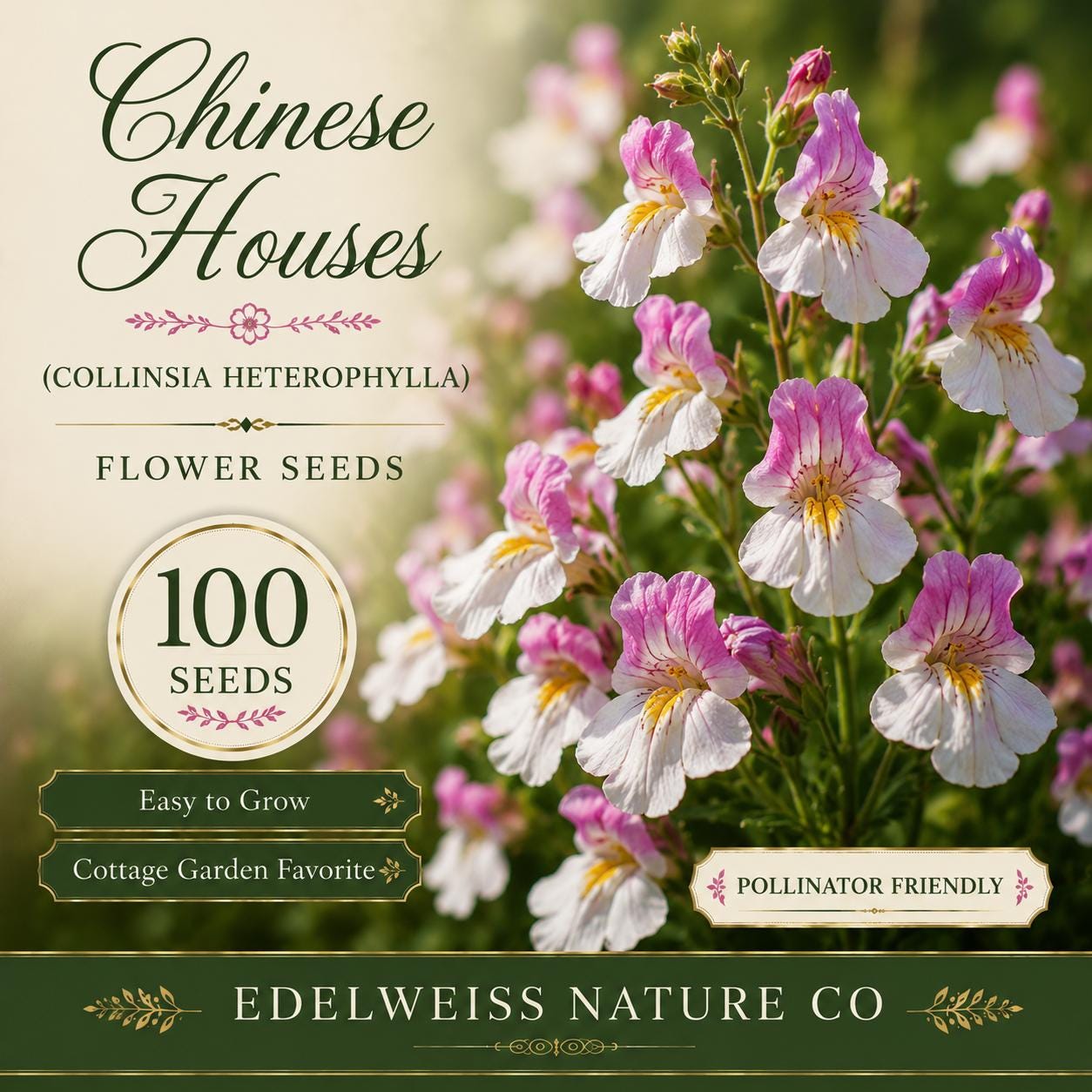 Collinsia Heterophylla Seeds – Chinese Houses Heirloom Annual Flower with Fragrant Blooms, Non-GMO, Open-Pollinated, Garden Seeds