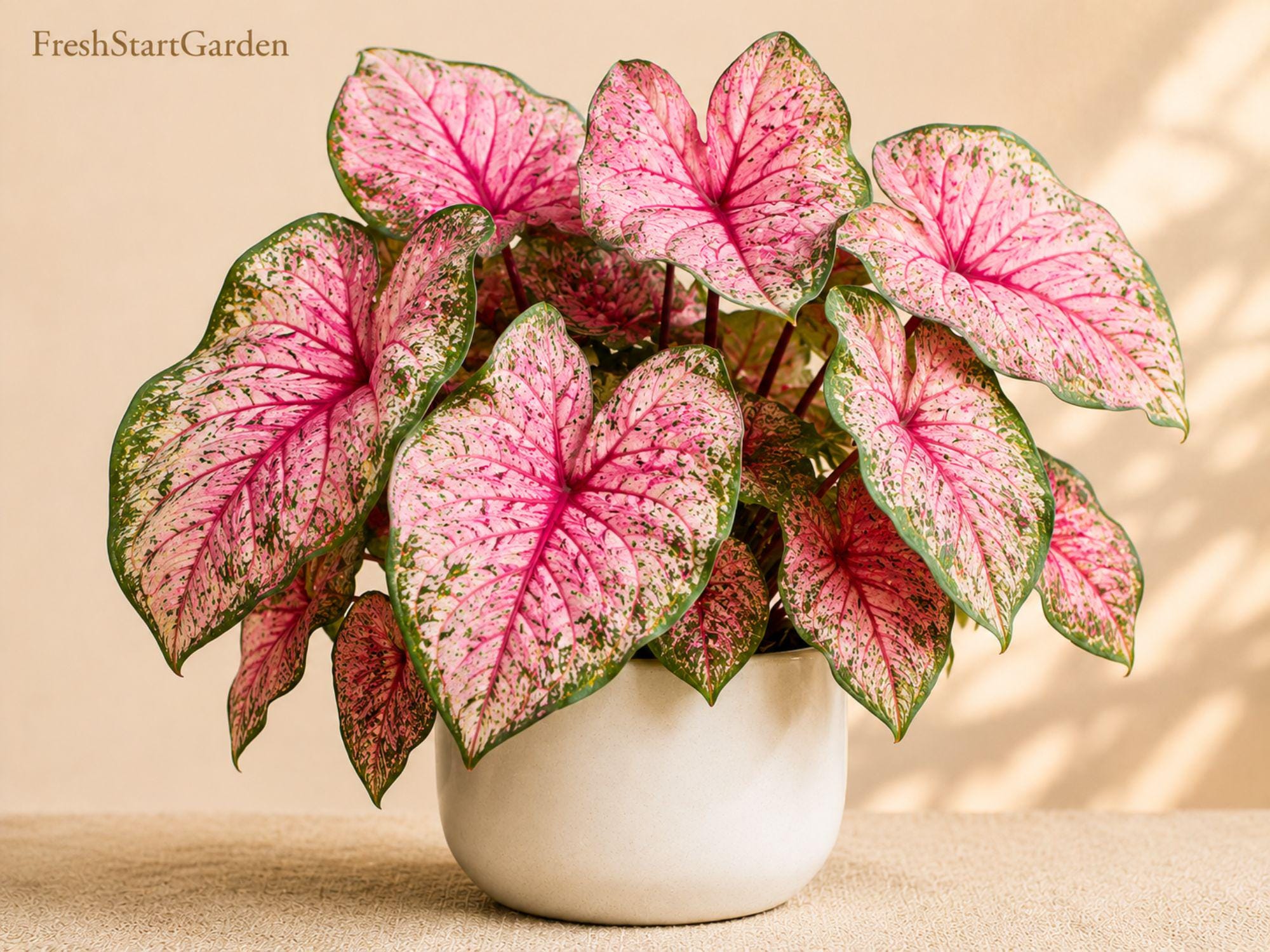 Pinky Swear Caladium Bulbs – Colorful Tropical Foliage Plants for Shade Gardens – Caladium bicolor, Container & Landscape Plant