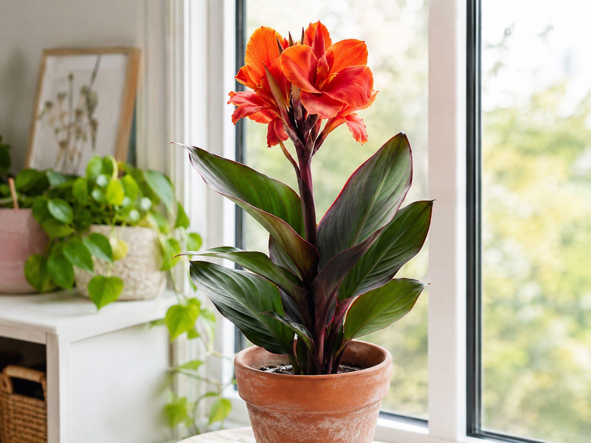 Lucifer Canna Lily Bulbs – Tropical Summer Red Flowers & Lush Foliage – Canna indica Perennial for Gardens & Containers